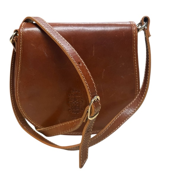 Romiti of Florence Italy handcrafted fine leather crossbody shoulder bag cognac
